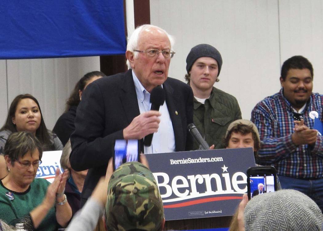 Democratic presidential hopeful Bernie Sanders speaks before about 200 people at a rally at a c ...