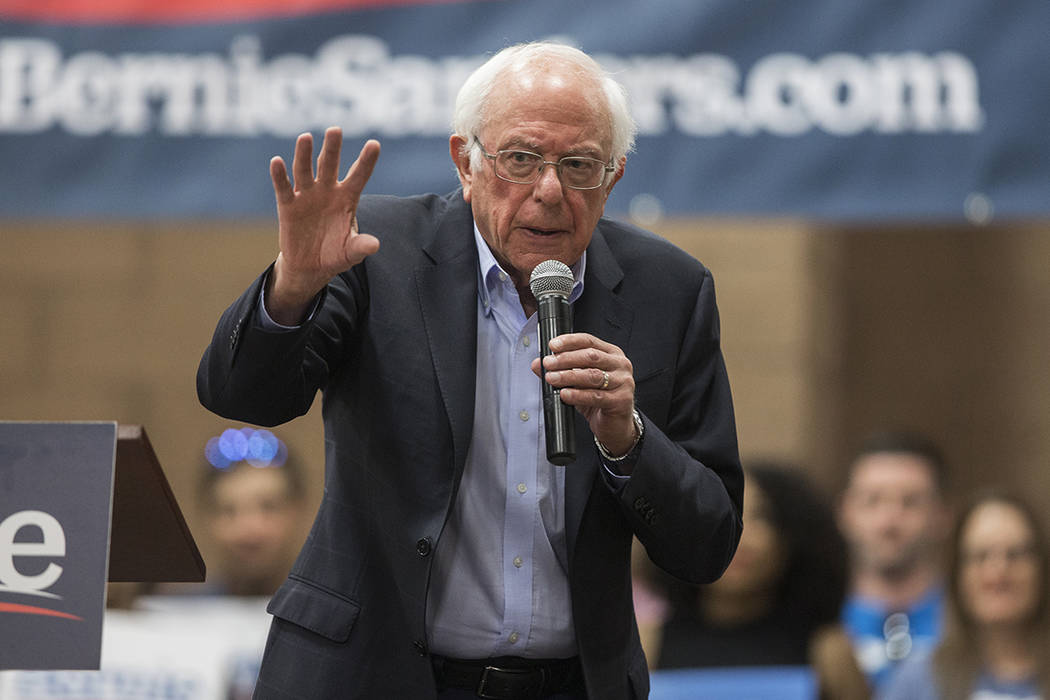 Democratic presidential candidate Sen. Bernie Sanders, I-Vt., speaks during a campaign stop at ...