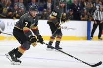 Vegas Golden Knights forward Valentin Zykov (7) looks for the puck in the first period during t ...