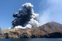 In this Monday, Dec. 9, 2019, photo provided by Lillani Hopkins, shows the eruption of the volc ...