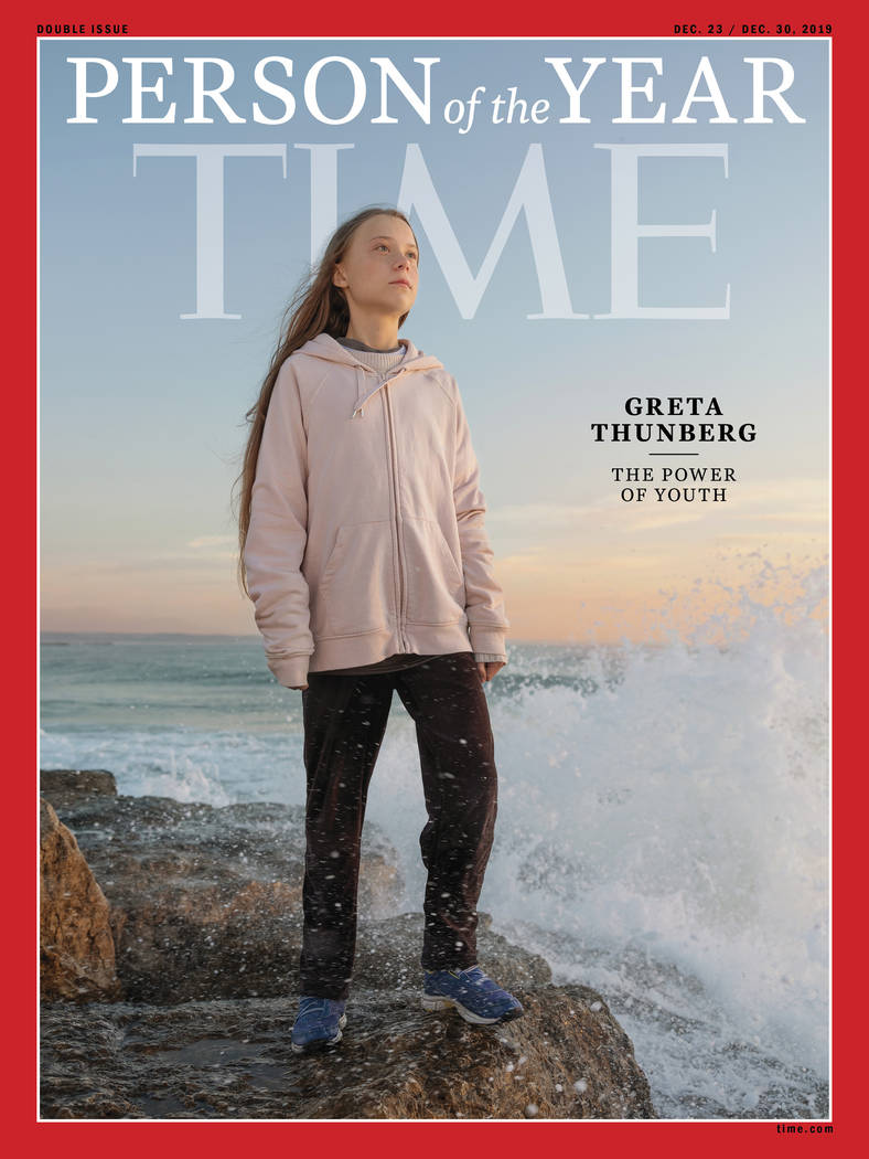 This photo provided by Time magazine shows Greta Thunberg, who has been named Time’s you ...