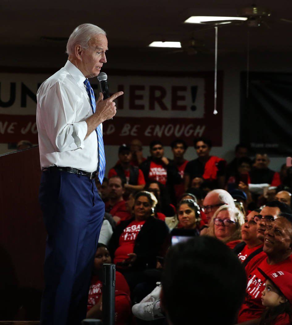 Democratic presidential candidate former Vice President Joe Biden speaks during a town hall eve ...