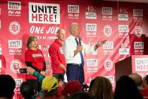 Former Vice President Joe Biden speaks to an audience of UNITE HERE members at the Culinary Uni ...