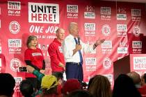 Former Vice President Joe Biden speaks to an audience of UNITE HERE members at the Culinary Uni ...