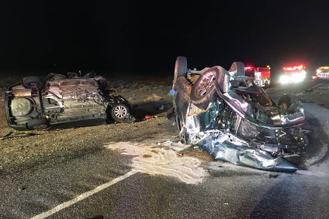 Two vehicles crashed the night of Wednesday, Dec. 11, 2019, on U.S. Highway 95 in Nye County, a ...