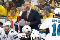 In this Monday, May 30, 2016 file photo, San Jose Sharks head coach Peter DeBoer watches action ...