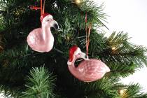Flamingos in Santa hats (amazon.com)