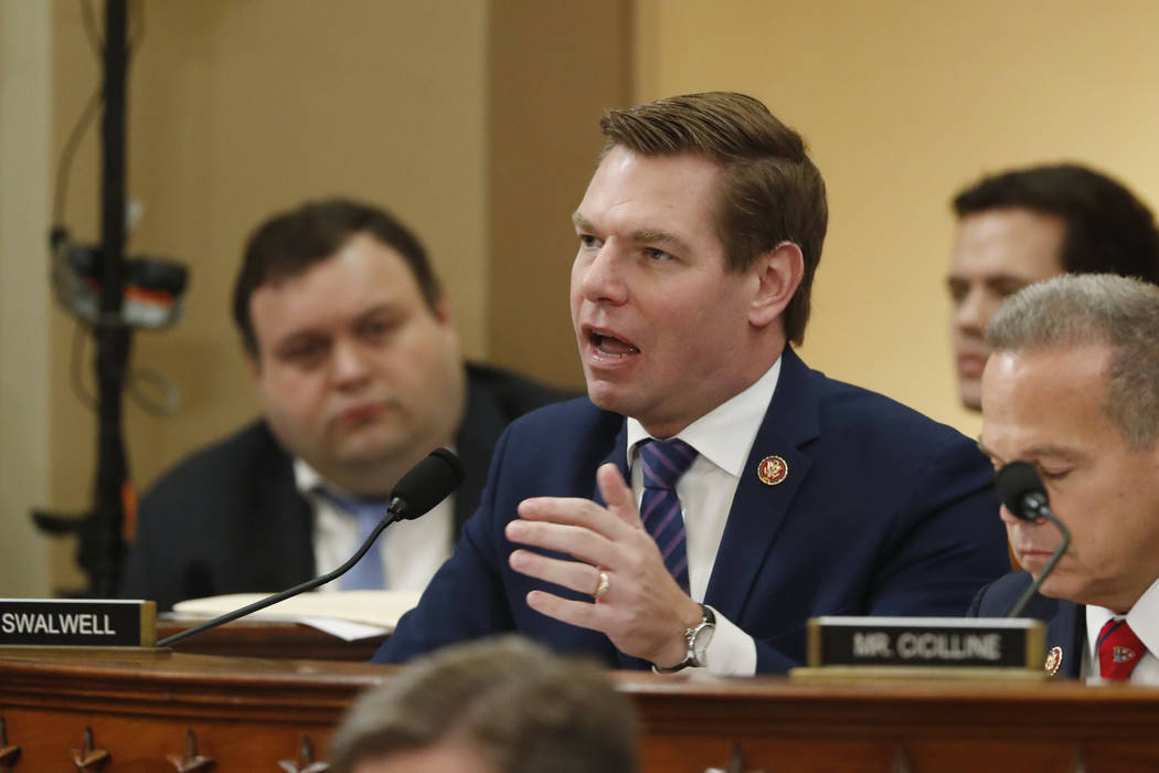 Rep. Eric Swalwell, D-Calf., speaks during a House Judiciary Committee markup of the articles o ...