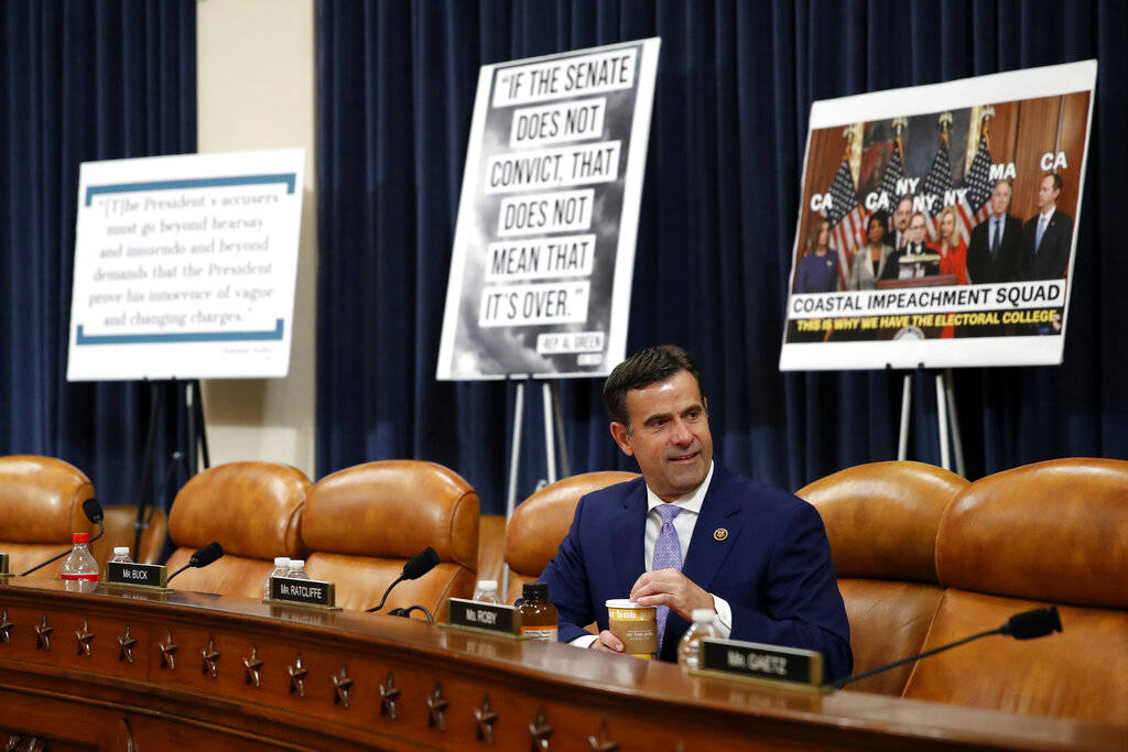 Rep. John Ratcliffe, R-Texas, arrives for a House Judiciary Committee markup of the articles of ...