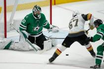 Vegas Golden Knights forward Max Pacioretty (67) scores the game winning goal as Dallas Stars g ...