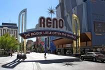 The famous Reno arch is seen on Virginia Street in downtown Reno. (AP Photo/Scott Sonner)