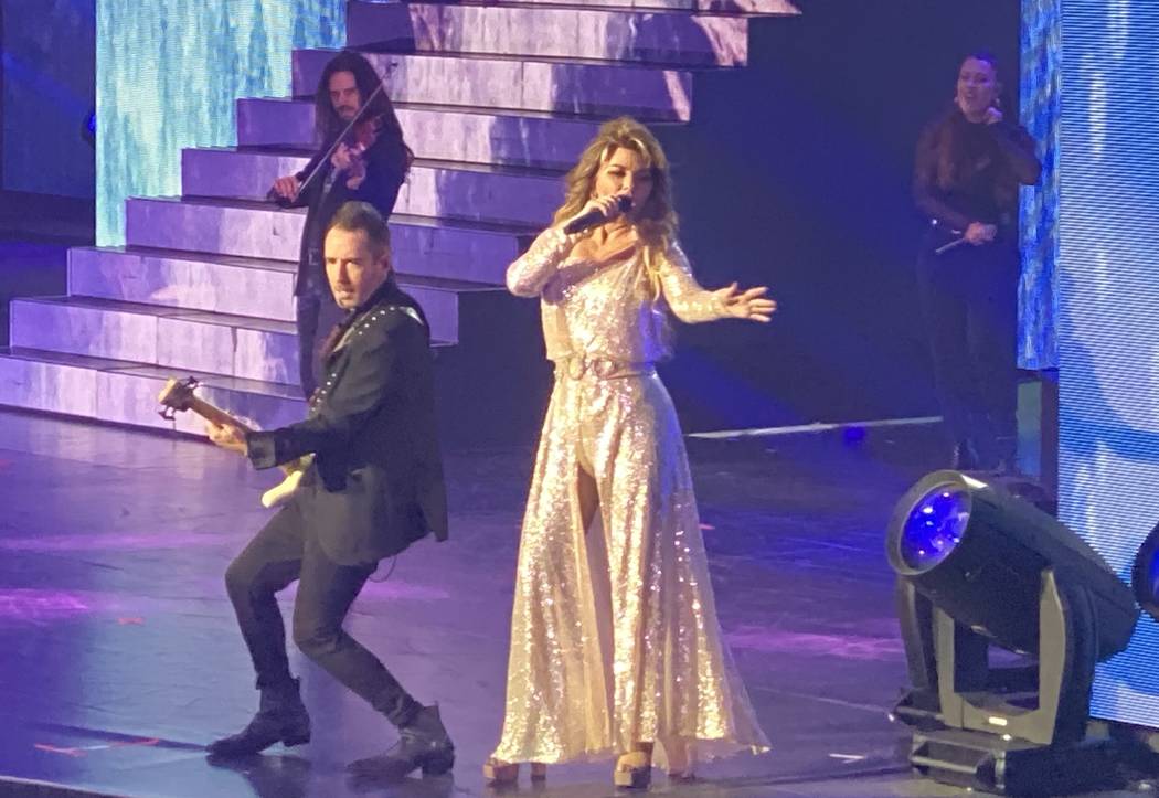 Shania Twain performs her "Let's Go" residency at Zappos Theater on Saturday, Dec. 7, 2019. (Jo ...