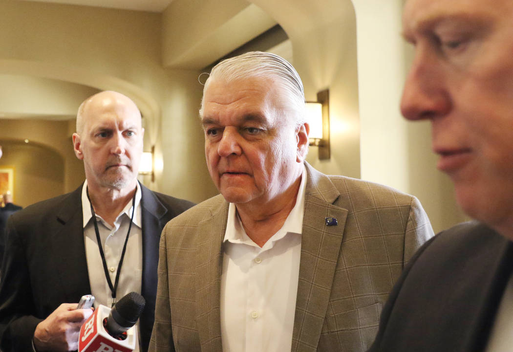 Gov. Steve Sisolak arrives at the Four Seasons hotel to attend the Western Governors Conference ...