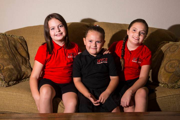 Sisters, from left, Trinity Ybarra, 8, Nala Ybarra, 5, and Elia Ybarra, 9, hope they can contin ...