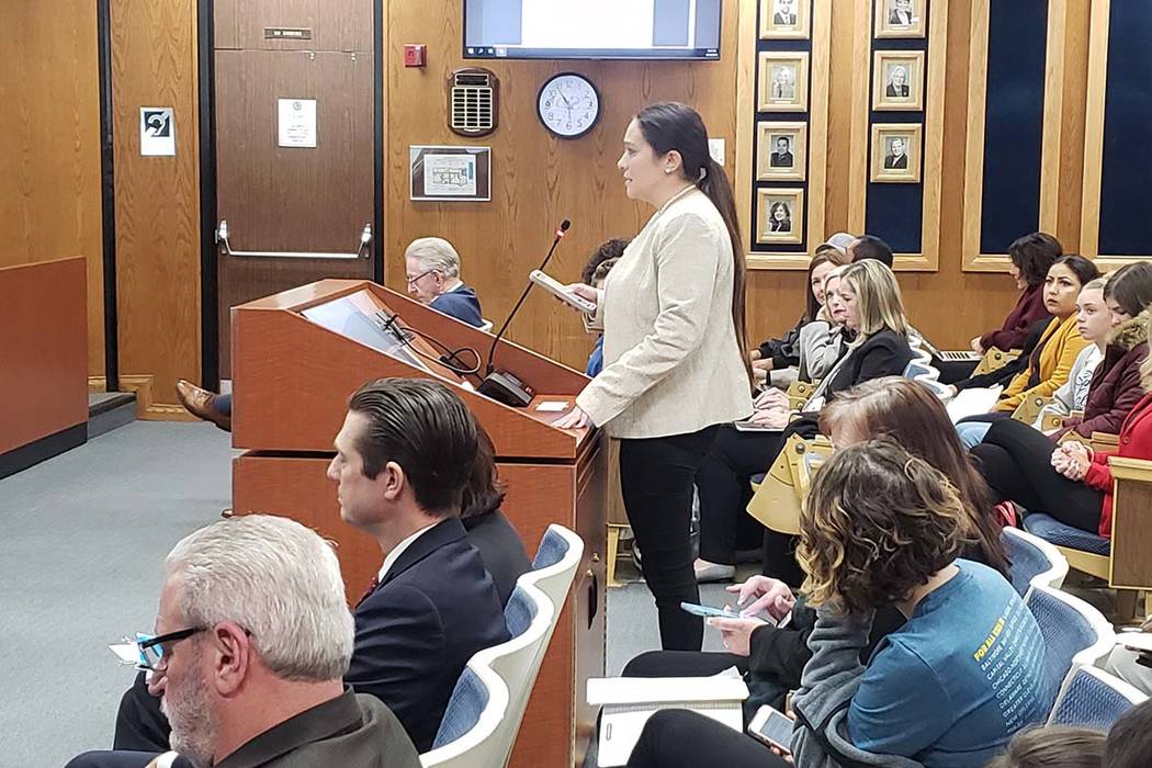 Diana Ramirez tells Clark County School District trustees that some Walter Bracken STEAM Academ ...