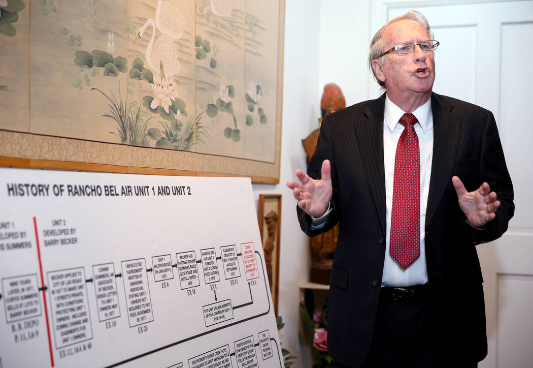 Jonathan Friedrich shows a timeline of the Rancho Bel Air neighborhood during an interview in h ...