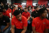 Student athletes attend a press conference to announce UNLV's new football head coach Marcus Ar ...