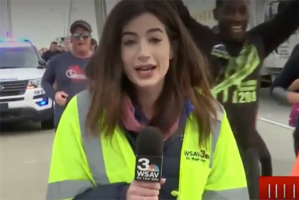 WSAV-TV reporter Alex Bozarjian reports from a race in Savannah, Georgia, on Dec. 7, 2019. Thom ...