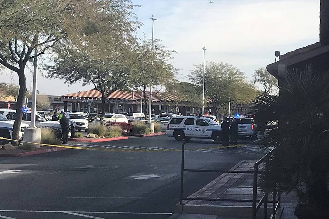 Henderson police investigate an officer-involved shooting at the Green Valley Plaza shopping ce ...