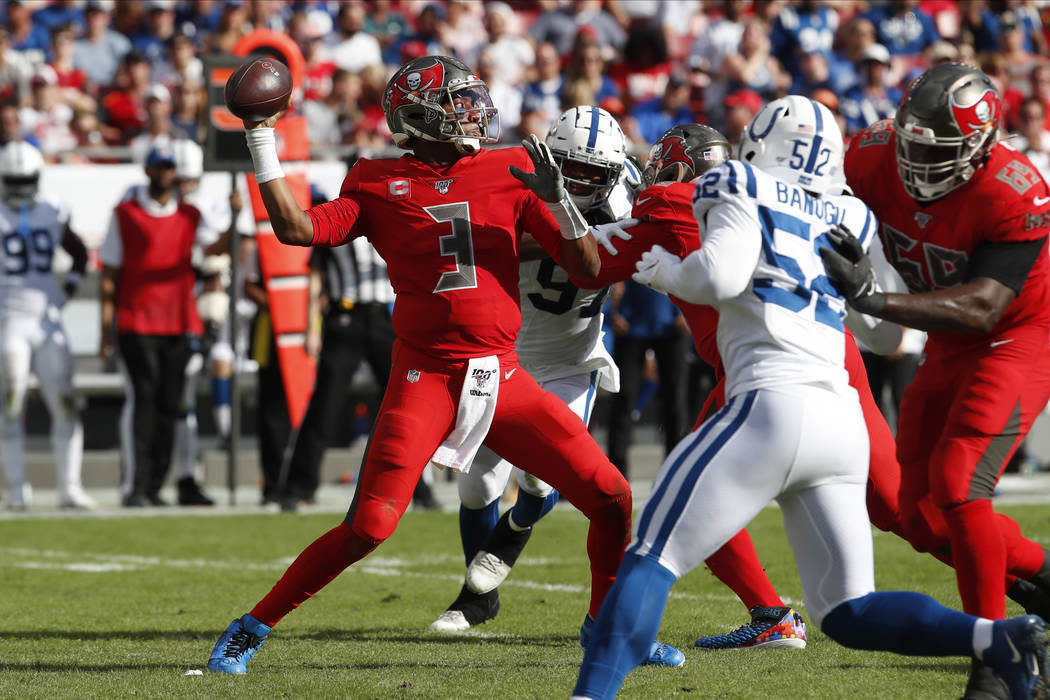 Tampa Bay Buccaneers quarterback Jameis Winston (3) throws a pass against the Indianapolis Colt ...