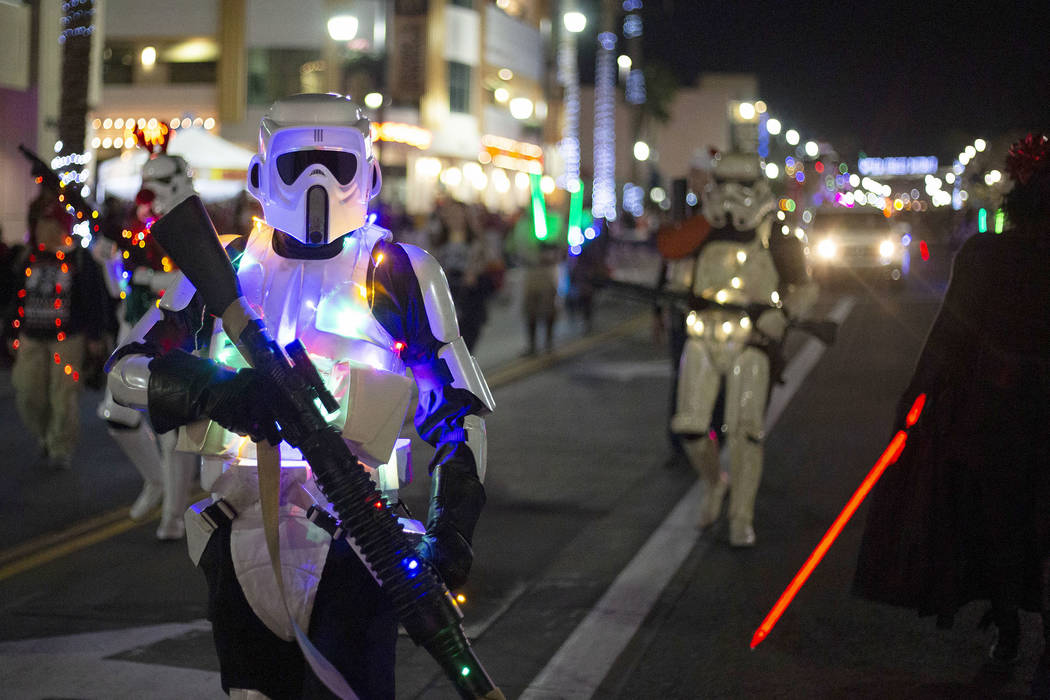 A member of Las Vegas Star Wars Clubs participates in the parade at Henderson's annual WinterFe ...