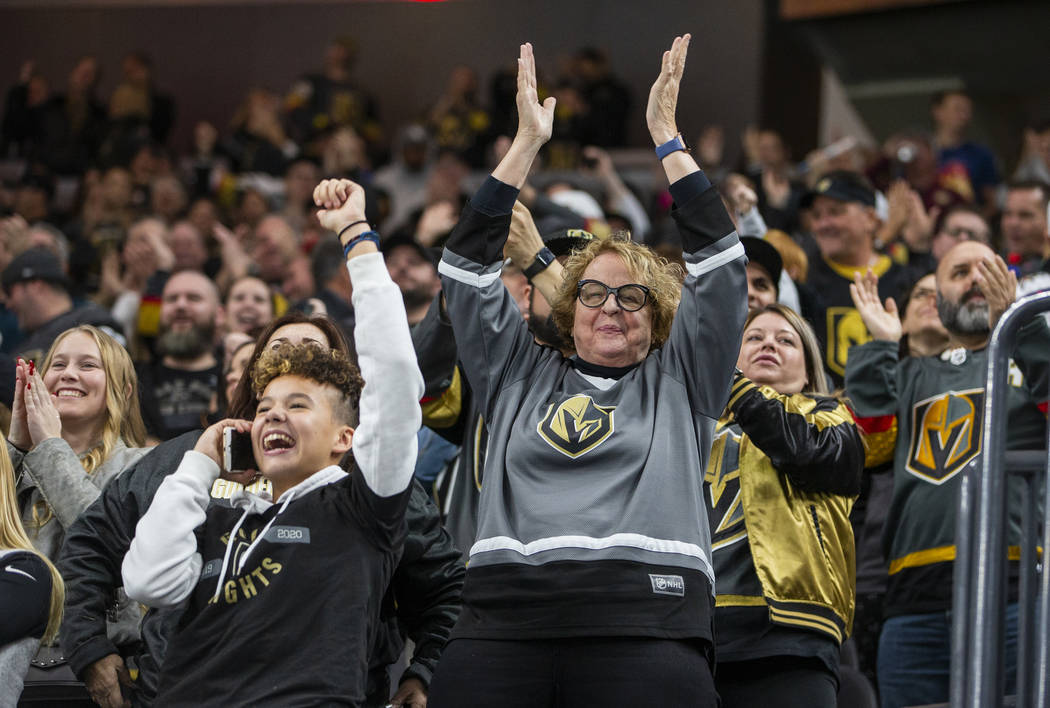 Vegas Golden Knights fans celebrate another goal versus the Vancouver Canucks during the second ...