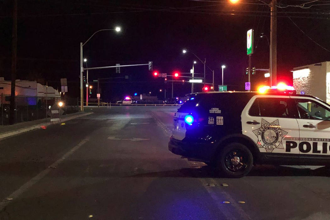 Police investigate a crash that killed a pedestrian Sunday, Dec. 15, 2019, on Boulder Highway n ...