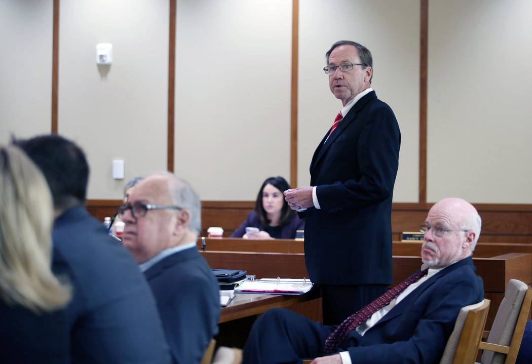 Prosecutor Thomas C. Bradley gives an opening statement before a panel of the Nevada Judicial D ...