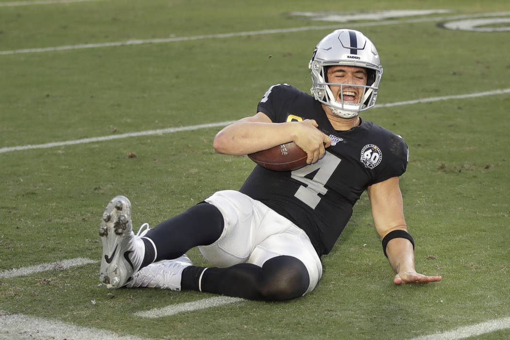 Oakland Raiders quarterback Derek Carr during the second half of an NFL football game in Oaklan ...