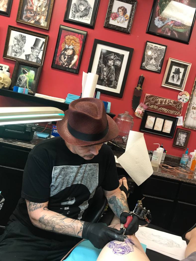 Colin DeFrate, whose tattoos have appeared on Las Vegas locals and Hollywood celebrities, tatto ...