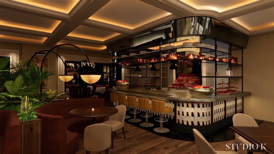 A rendering of the dining room and raw bar at Bugsy & Meyer's, which is expected to open in ear ...