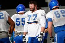 Boise State Broncos offensive lineman John Molchon (77) is seen during a football practice in L ...