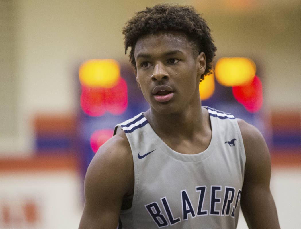 Sierra Canyon freshman guard Bronny James (0), son of Los Angeles Lakers star forward LeBron Ja ...