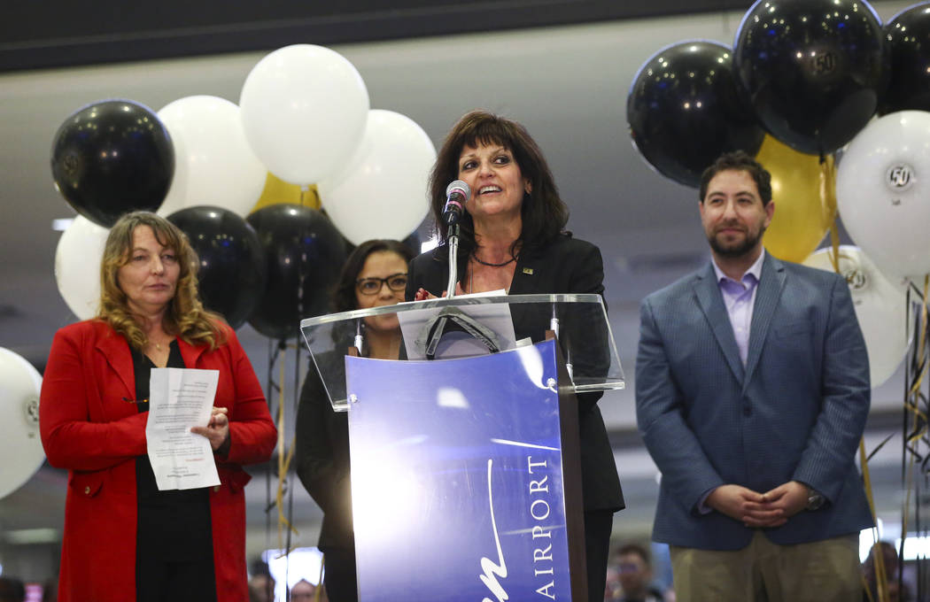 Clark County Director of Aviation Rosemary Vassiliadis speaks during an event celebrating the 5 ...