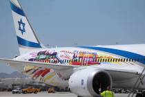 An El Al Israel Airlines flight from Tel Aviv, Israel, lands at McCarran International Airport ...