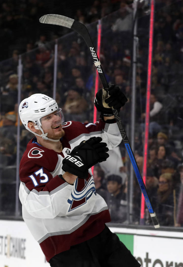 Colorado Avalanche right wing Valeri Nichushkin celebrates his goal during the third period of ...