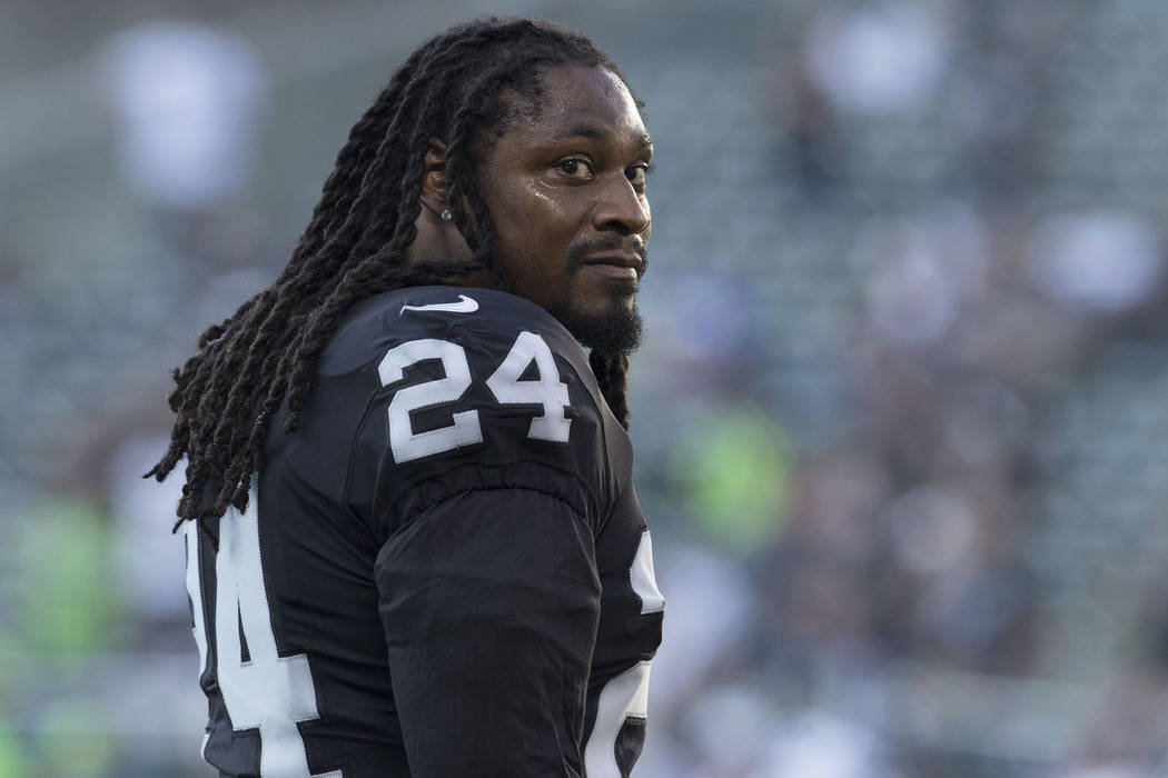 Oakland Raiders running back Marshawn Lynch (24) at the preseason game against Seattle Seahawks ...