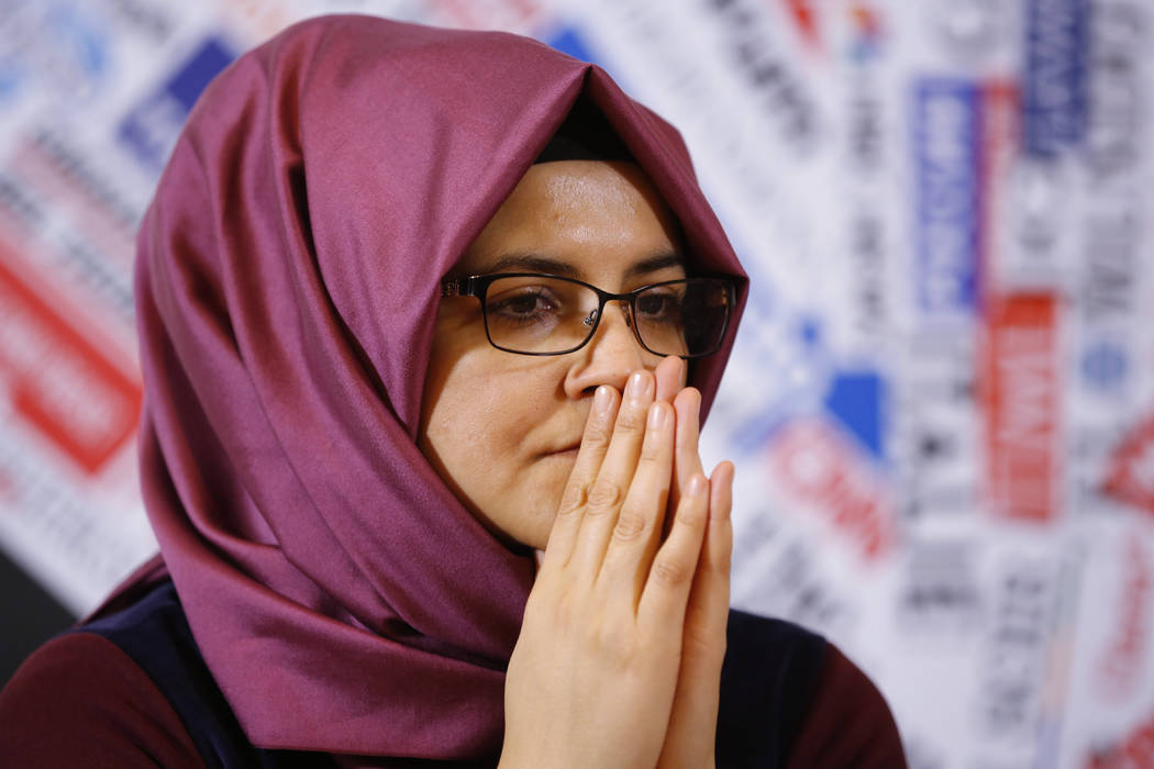 FILE - IN this Dec. 17, 2019 file photo, Hatice Cengiz, fiancee of late journalist Jamal Khasho ...