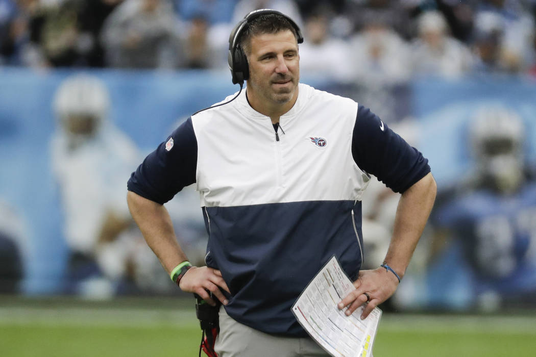 Tennessee Titans head coach Mike Vrabel watches from the sideline in the second half of an NFL ...