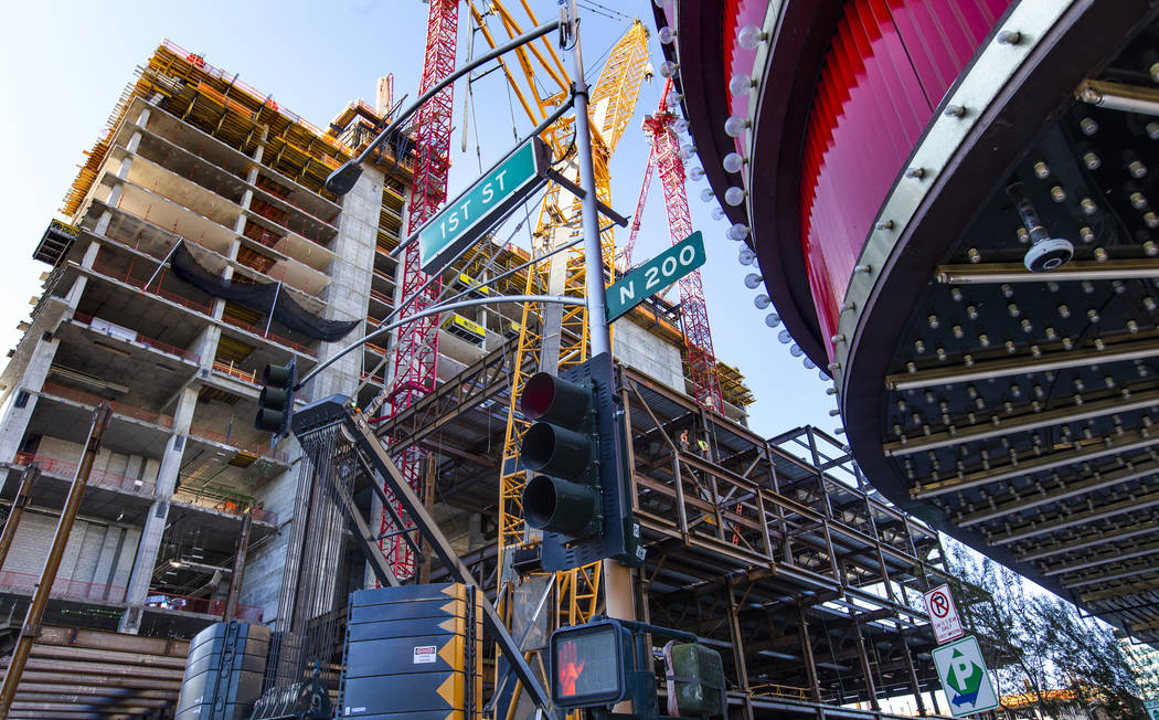 The exterior is taking shape during a construction tour of the Circa on Monday, Dec. 9, 2019, i ...