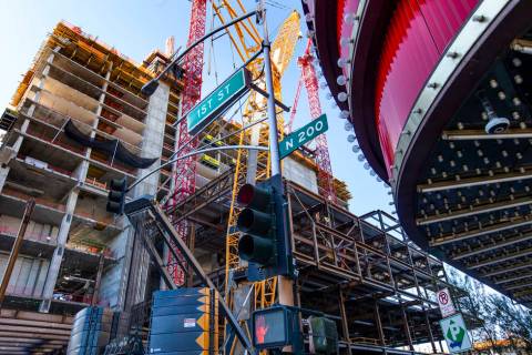 The exterior is taking shape during a construction tour of the Circa on Monday, Dec. 9, 2019, i ...