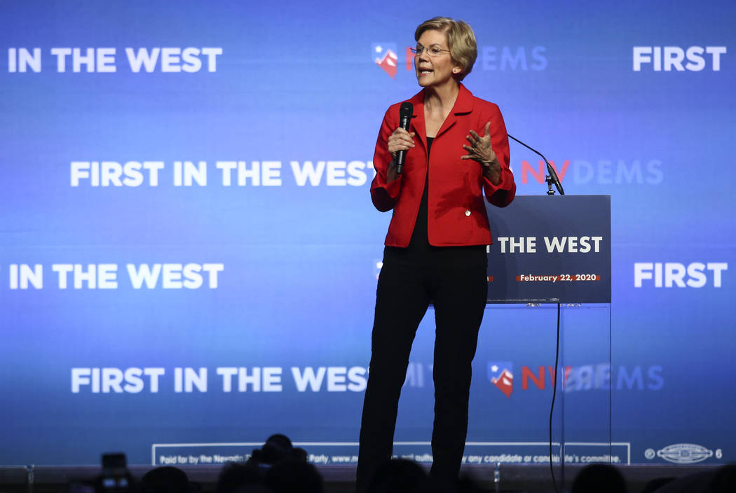 U.S. Sen. Elizabeth Warren, D-Mass., speaks during the Nevada State Democratic Party "Firs ...
