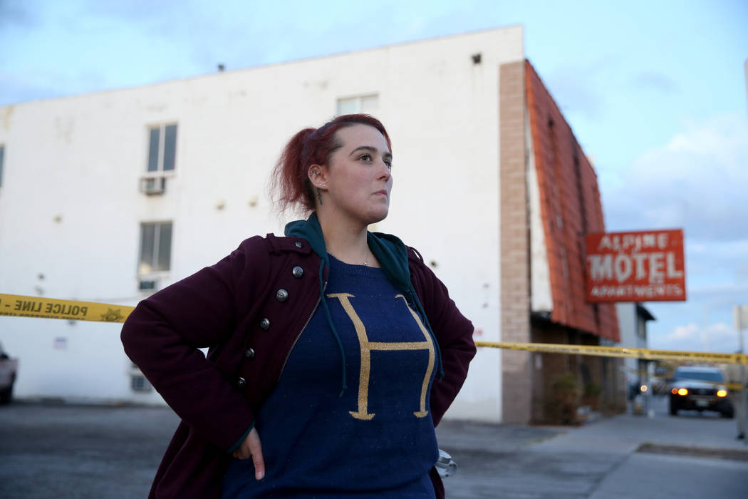 Scotti Hughes, 31, revisits on Tuesday, Dec. 24, 2019, the site of the deadly Alpine Motel Apar ...