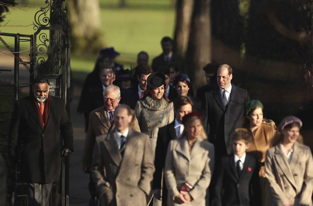 Britain's Prince William, Duke of Cambridge and Catherine, Duchess of Cambridge, center, arrive ...