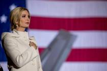 Ivanka Trump stands on stage during the playing of the National Anthem before President Donald ...