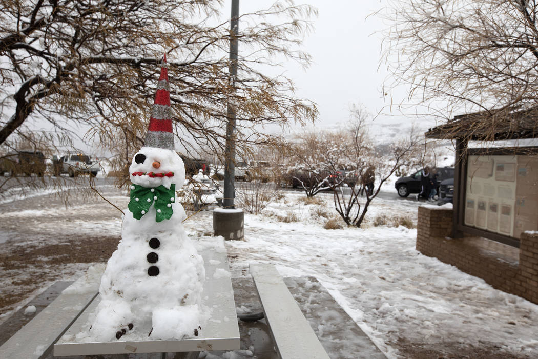 A snowman was left behind at Red Rock Canyon Overlook on Thursday, Dec. 26, 2019, in Las Vegas. ...