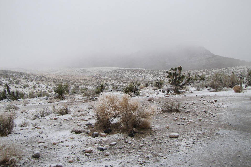 Snow and ice is seen at Red Rock Canyon on Dec. 26, 2019. (@RedRockCynLV/Twitter)