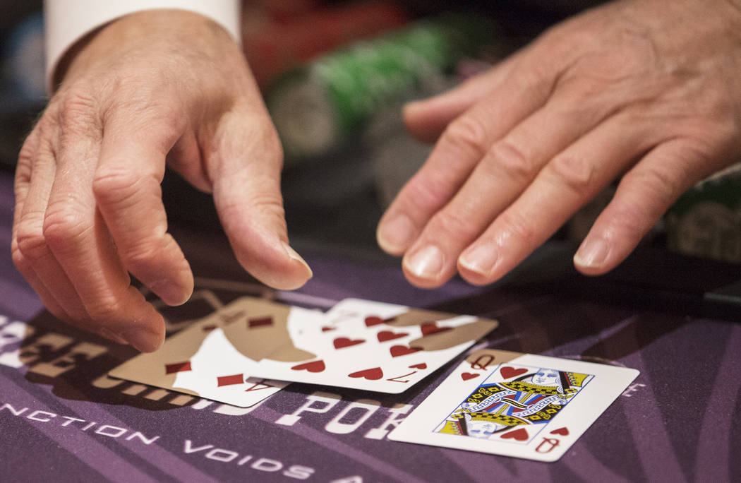 Gamblers play blackjack at SLS Las Vegas on Thursday, May, 30, 2019, in Las Vegas. (Benjamin Ha ...