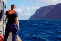 The Coast Guard Cutter William Hart moves toward the Na Pali Coast on the Hawaiian island of Ka ...