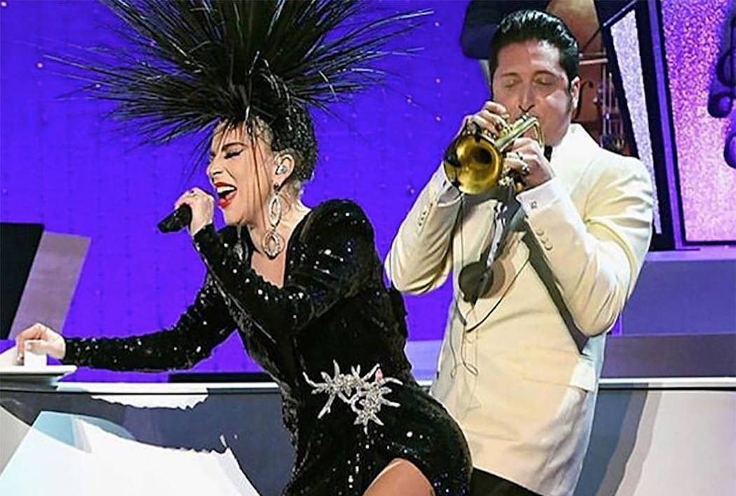 Lady Gaga performs with bandleader Brian Newman in "Jazz + Piano" at Park Theater on Jan. 20, 2 ...